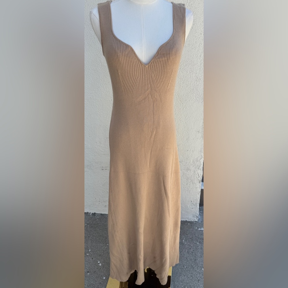 Lilla P Ribbed Knit Midi Dress – Neutral Tan – Size L